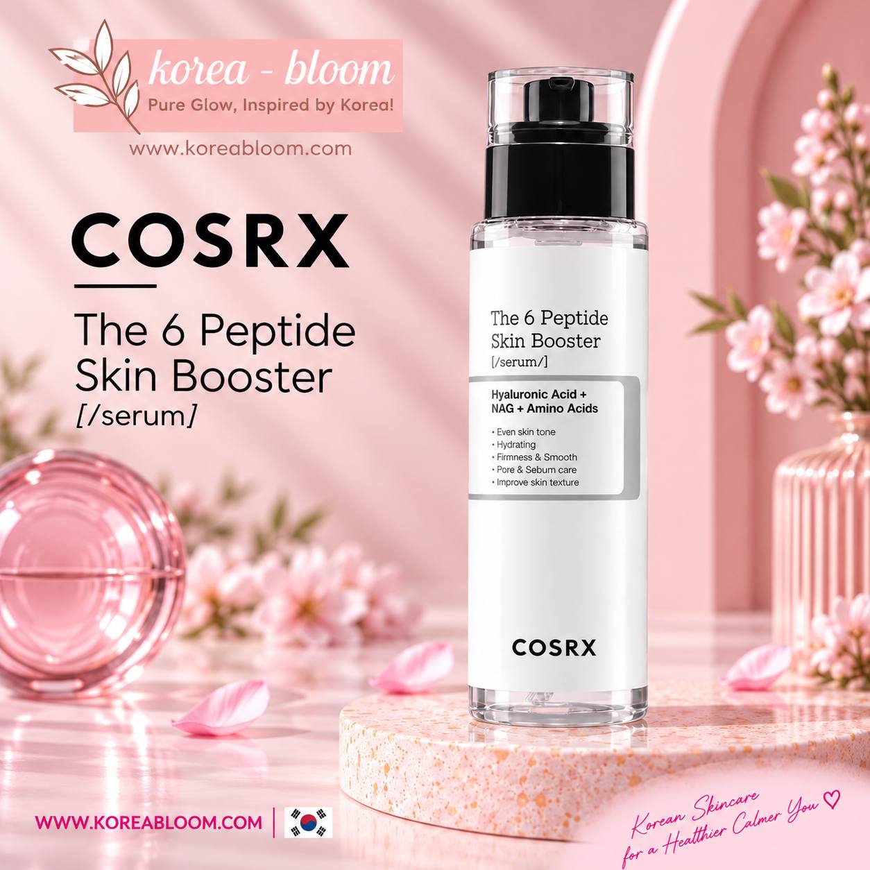 COSRX The 6 Peptide Skin Booster Serum سيروم خفيف غني بـ6 أنواع من الببتيدات، يساعد على ترطيب البشرة وتحسين مظهرها ومنحها مظهرًا أكثر نعومة ونضارة مناسب للاستخدام اليومي ويدعم روتين العناية بالبشرة للحصول على بشرة أكثر حيوية وإشراقًا